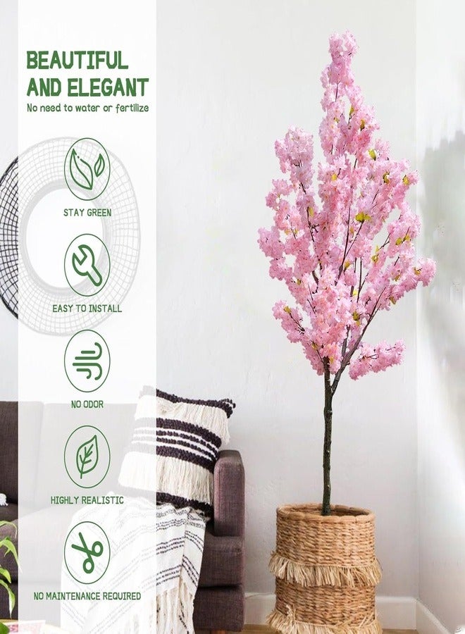 شجرة كرز اصطناعية بارتفاع 100 سم، نبات كرز وردي عالي المحاكاة في وعاء - Image 4