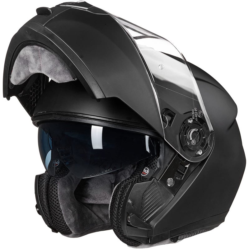 ILM Adult Motorcycle Modular Full Face Helmet Flip up Dual Visor DOT Approved Model 159Matte BlackMedium