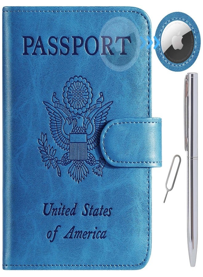 PASCACOO Passport Holder Cover Wallet RFID Blocking Leather Card Case Travel Accessories for Women Men, 118#Blue, For Airtag - Image 1