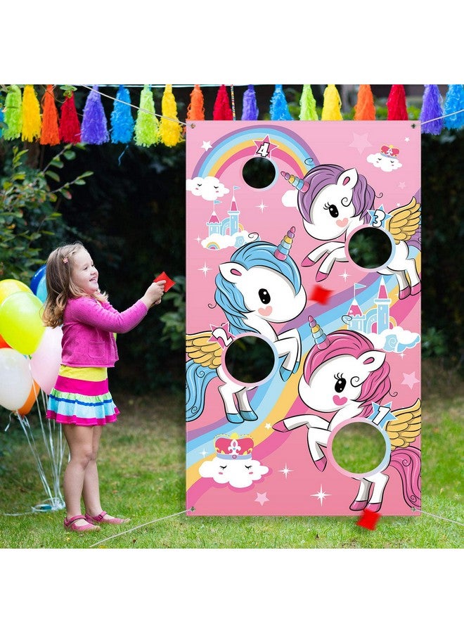 Blulu Unicorn Bean Bag Toss Game for Kids Outdoor Toys Unicorn Toss Game Banner with 3 Nylon Bean Bags Birthday Party Game Backyard Yard Activities for Toddler Birthday Gift for Girls - Image 1