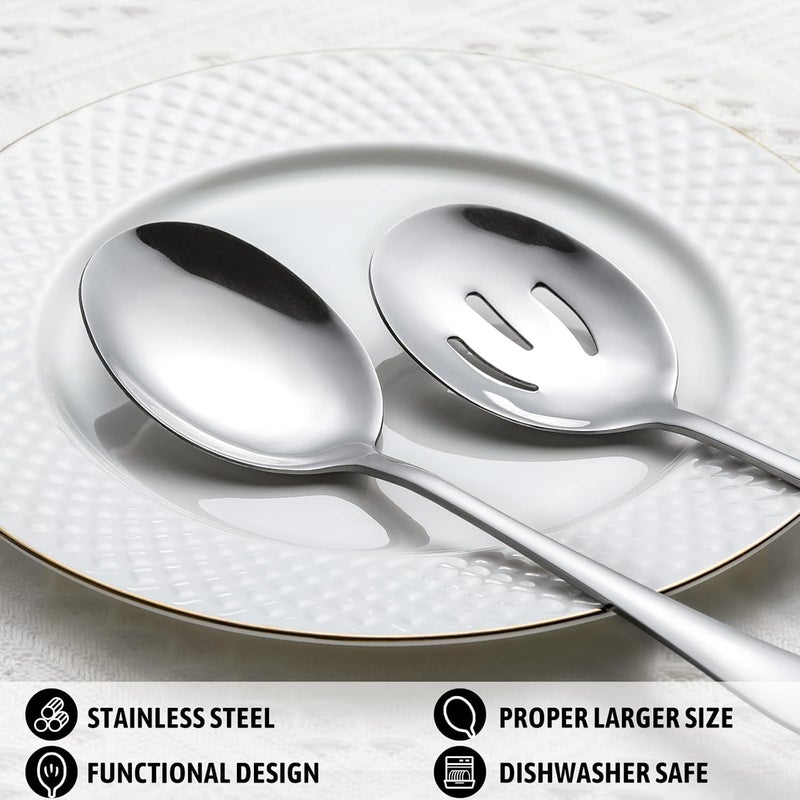 Hiware 8-Piece Serving Set - Includes 4 Spoons and 4 Slotted Spoons, 18/8 Stainless Steel Buffet Utensils - Mirror Polished, Dishwasher Safe, 8.6-Inch - Image 3