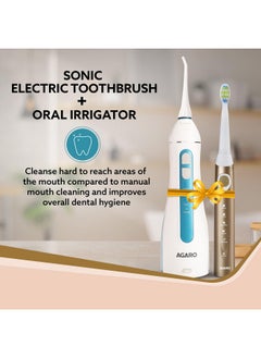 AGARO AGARO Cosmic Max Sonic Tooth Brush Champagne Gold & Ultra Portable Oral Irigator 200 ML White & Blue, Combo  - Image 2