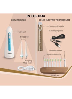 AGARO AGARO Cosmic Max Sonic Tooth Brush Champagne Gold & Ultra Portable Oral Irigator 200 ML White & Blue, Combo  - Image 5