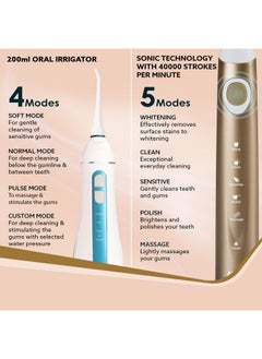 AGARO AGARO Cosmic Max Sonic Tooth Brush Champagne Gold & Ultra Portable Oral Irigator 200 ML White & Blue, Combo  - Image 4