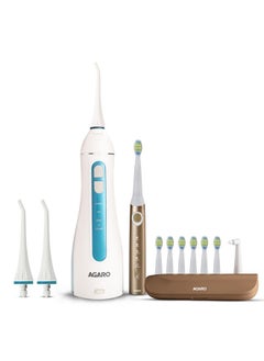 AGARO AGARO Cosmic Max Sonic Tooth Brush Champagne Gold & Ultra Portable Oral Irigator 200 ML White & Blue, Combo  - Image 1
