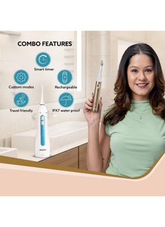 AGARO AGARO Cosmic Max Sonic Tooth Brush Champagne Gold & Ultra Portable Oral Irigator 200 ML White & Blue, Combo  - Image 3