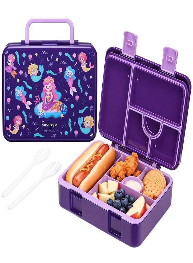 روك بابا علبة غداء بينتو للأطفال من روك بابا، 5 أقسام، مانعة للتسرب، آمنة للغسل في غسالة الصحون، مصنوعة من مواد خالية من مادة BPA، علبة وجبات خفيفة بينتو مع أدوات، حجم مثالي للأولاد والبنات من عمر 3 سنوات فما فوق (حورية البحر الأرجوانية) - Image 1