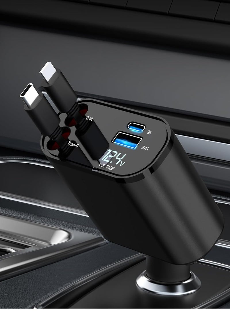 120W Car Charger Retractable Cable Compatible with iPhone 16/15/14/13, S25 Ultra, S24 Ultra and Other Android Phones, PD20W / Type-C 40W Fast Car Power Adapter, USB Fast Phone Charger. - Image 1