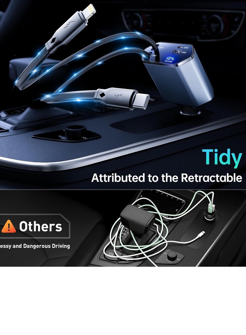 120W Car Charger Retractable Cable Compatible with iPhone 16/15/14/13, S25 Ultra, S24 Ultra and Other Android Phones, PD20W / Type-C 40W Fast Car Power Adapter, USB Fast Phone Charger. - Image 4