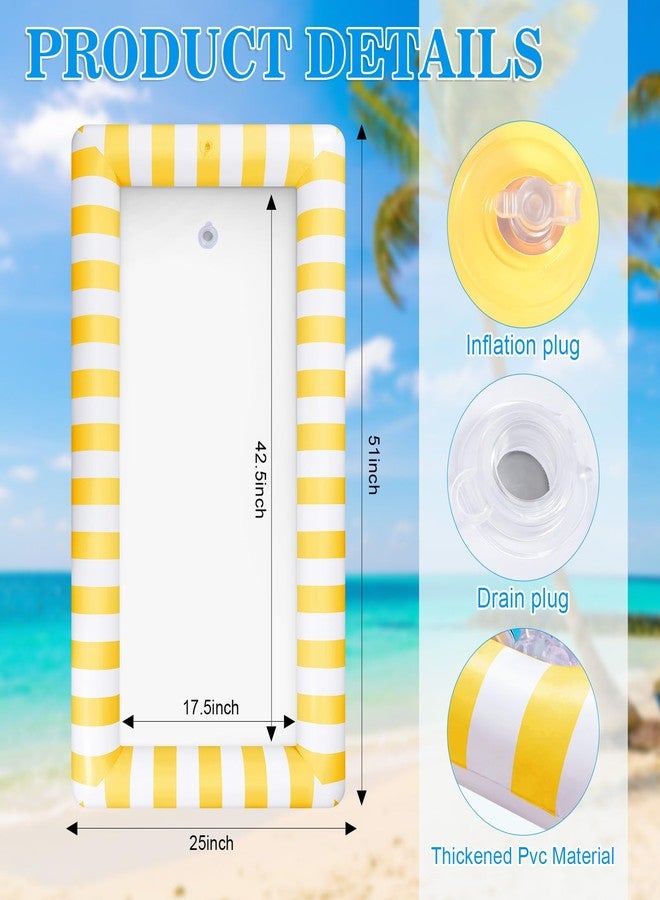 Lewtemi 4 Pcs Inflatable Serving Bars Cooler Cute Yellow Striped Ice Buffet with Drain Plug 51'' x 25'' Lemon Party Favor Summer Beach Pool Inflatable Ice Serving Buffet Pool Bar for Food Drink Holder - Image 2