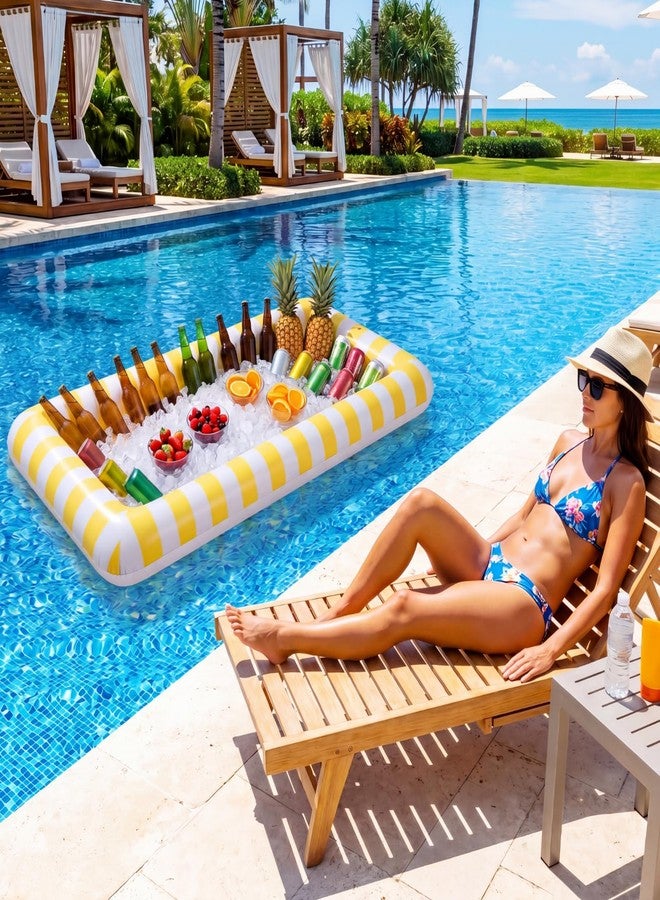 Lewtemi 4 Pcs Inflatable Serving Bars Cooler Cute Yellow Striped Ice Buffet with Drain Plug 51'' x 25'' Lemon Party Favor Summer Beach Pool Inflatable Ice Serving Buffet Pool Bar for Food Drink Holder - Image 4