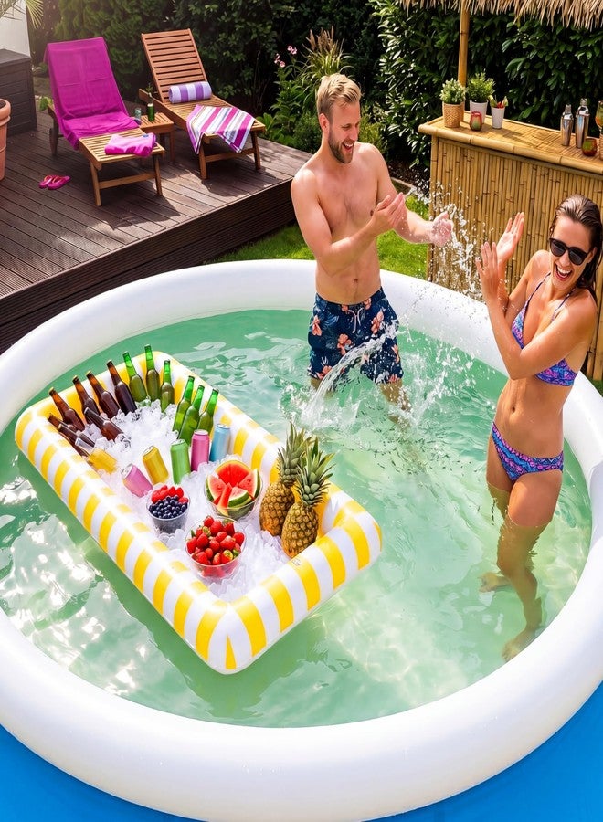 Lewtemi 4 Pcs Inflatable Serving Bars Cooler Cute Yellow Striped Ice Buffet with Drain Plug 51'' x 25'' Lemon Party Favor Summer Beach Pool Inflatable Ice Serving Buffet Pool Bar for Food Drink Holder - Image 5