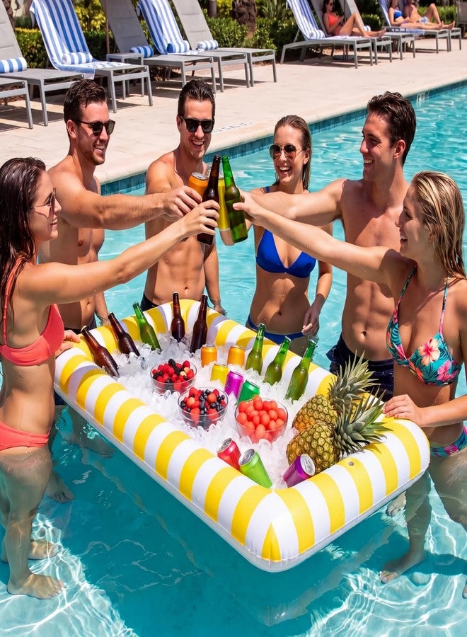 Lewtemi 4 Pcs Inflatable Serving Bars Cooler Cute Yellow Striped Ice Buffet with Drain Plug 51'' x 25'' Lemon Party Favor Summer Beach Pool Inflatable Ice Serving Buffet Pool Bar for Food Drink Holder - Image 3