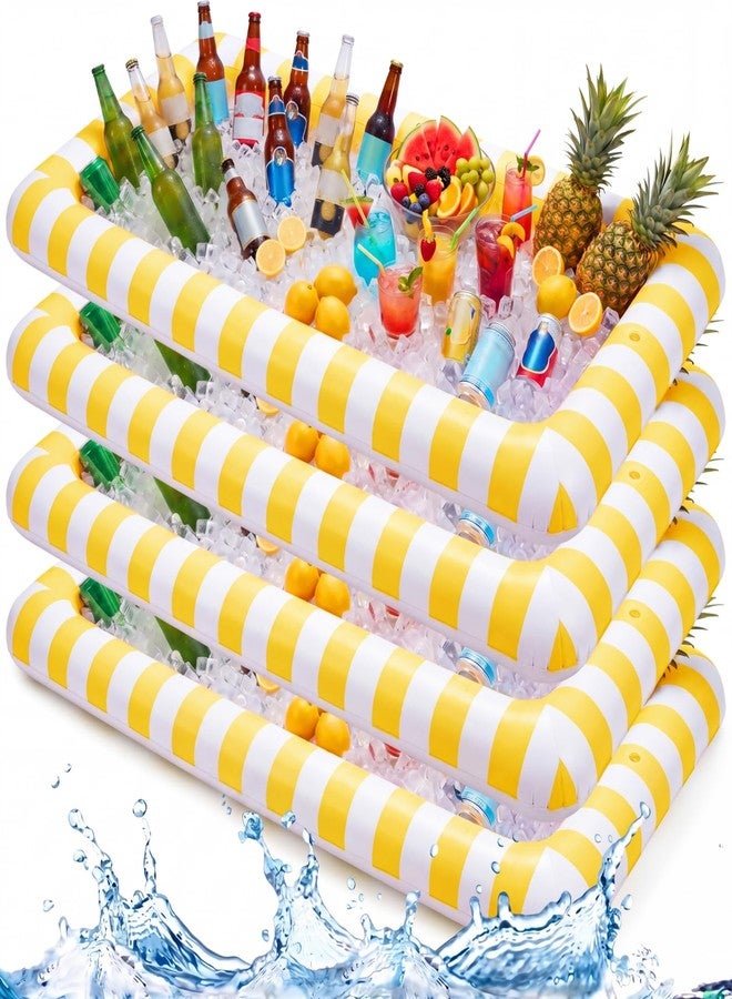 Lewtemi 4 Pcs Inflatable Serving Bars Cooler Cute Yellow Striped Ice Buffet with Drain Plug 51'' x 25'' Lemon Party Favor Summer Beach Pool Inflatable Ice Serving Buffet Pool Bar for Food Drink Holder - Image 1