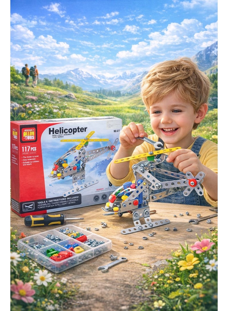 117 Pcs DIY Metal Assembly Helicopter Model Kit – STEM Educational Building Set for Kids and Adults - Image 1