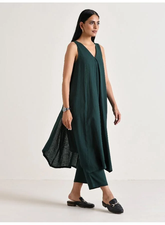 ترو برونز طقم كورتا بانت أخضر داكن بلا أكمام واسع