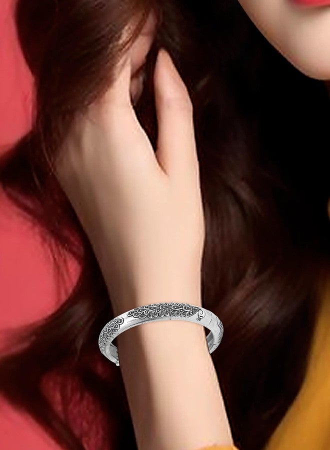 Siddhatva 2 pc Statement Ethnic Traditional Oxidised German Silver Peacock Open Bangles Kada Jewelry Women - Image 2