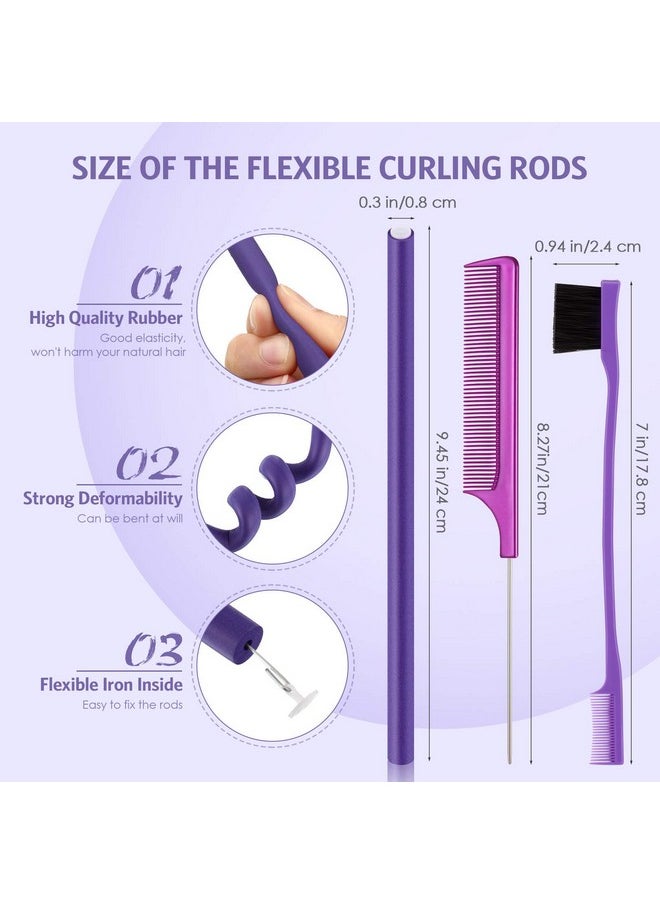 Chuangdi - 36 Pieces Flexible Foam Curling Rods Twist Foam Hair Roller Bendy Rollers Soft No Heat Hair Rollers And Hair Edge Brush Rat Tail Comb For Women Girls Short Medium Long Hair (Purple0.32 X 9.4 Inch) - Image 1