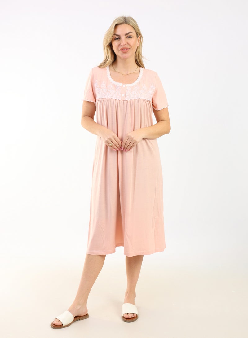 zecotex  Summer Short Dress |  Embroidered Mini Dress | Elegant Half Sleeves | Viscose Fabric | Lightweight & Comfortable Women's Loungewear  - Image 1