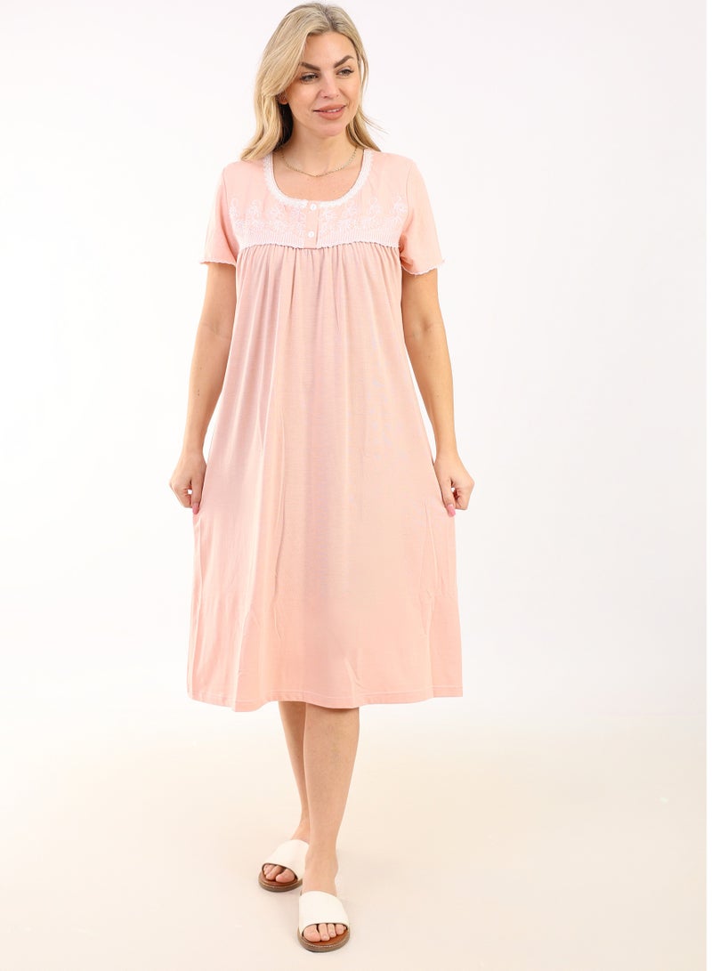 zecotex  Summer Short Dress |  Embroidered Mini Dress | Elegant Half Sleeves | Viscose Fabric | Lightweight & Comfortable Women's Loungewear  - Image 2