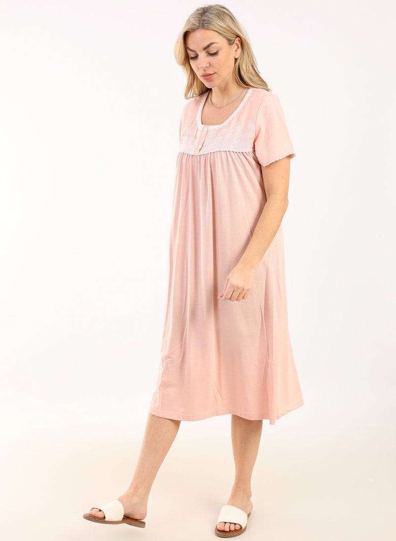 zecotex  Summer Short Dress |  Embroidered Mini Dress | Elegant Half Sleeves | Viscose Fabric | Lightweight & Comfortable Women's Loungewear  - Image 3
