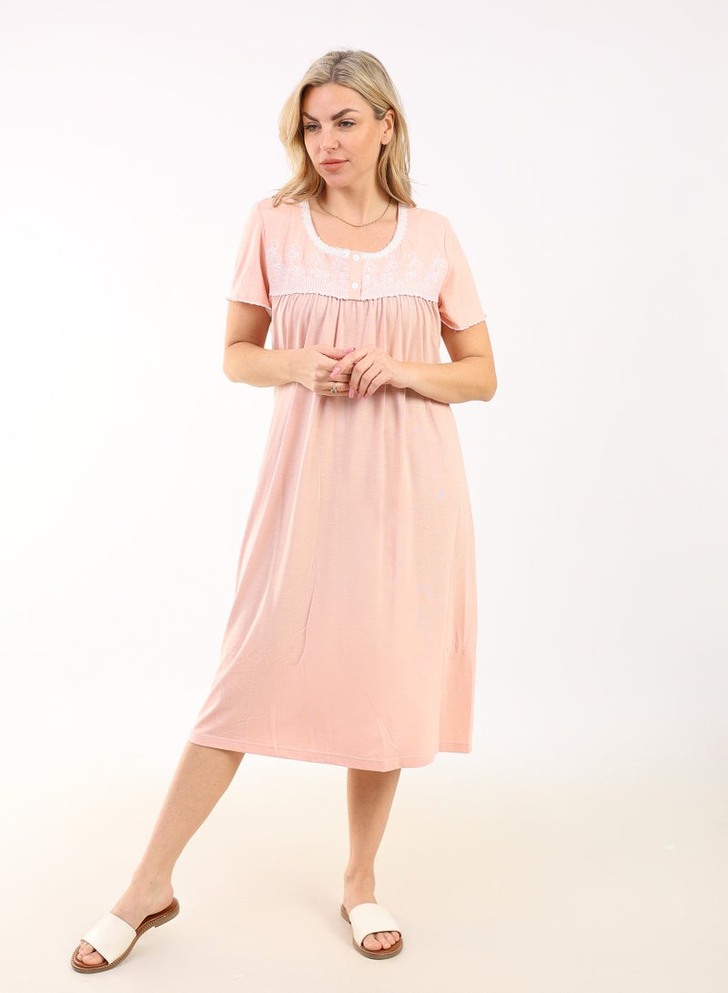 zecotex  Summer Short Dress |  Embroidered Mini Dress | Elegant Half Sleeves | Viscose Fabric | Lightweight & Comfortable Women's Loungewear  - Image 4
