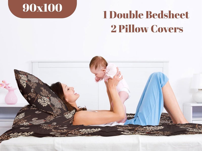 BELVOSTUM Belvostum 280 TC Soft 100 Organic Microfiber 3D Printed Bedsheet for Double Bed with 2 Pillows Covers 90x100 Inches Coffee Brown - Image 2