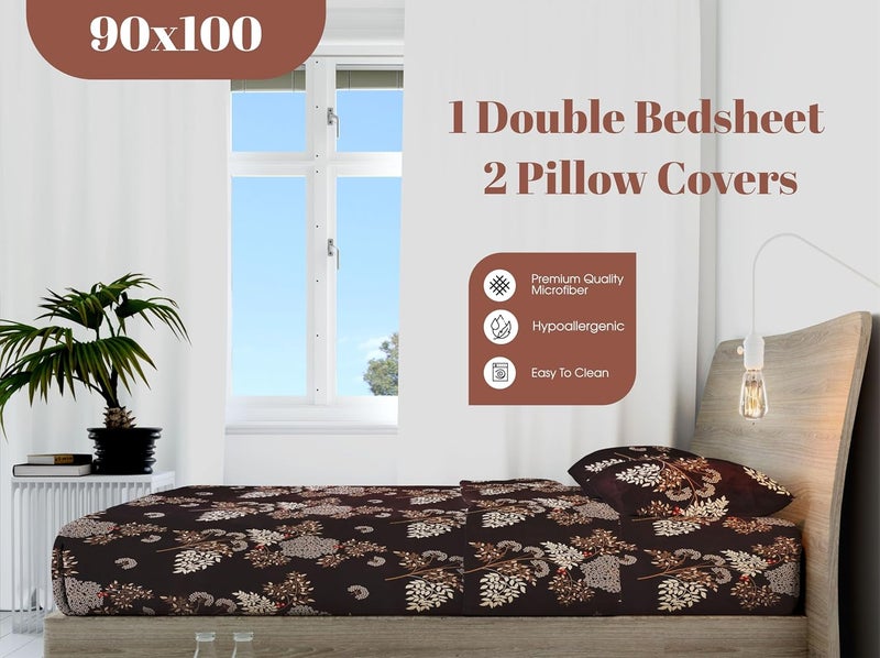 BELVOSTUM Belvostum 280 TC Soft 100 Organic Microfiber 3D Printed Bedsheet for Double Bed with 2 Pillows Covers 90x100 Inches Coffee Brown - Image 3