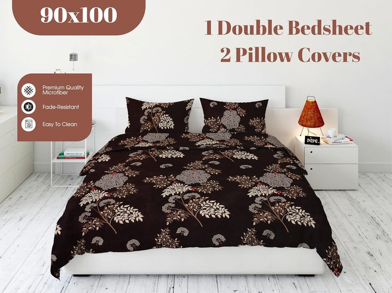 BELVOSTUM Belvostum 280 TC Soft 100 Organic Microfiber 3D Printed Bedsheet for Double Bed with 2 Pillows Covers 90x100 Inches Coffee Brown - Image 5