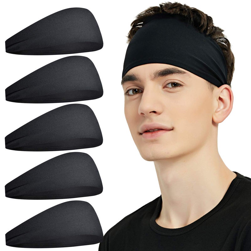 Pilamor Sports Headbands for Men (5 Pack),Moisture Wicking Workout Headband,Sweatband Running,Cycling,Football,Yoga,Hairband Women and Men(black5) - Image 1