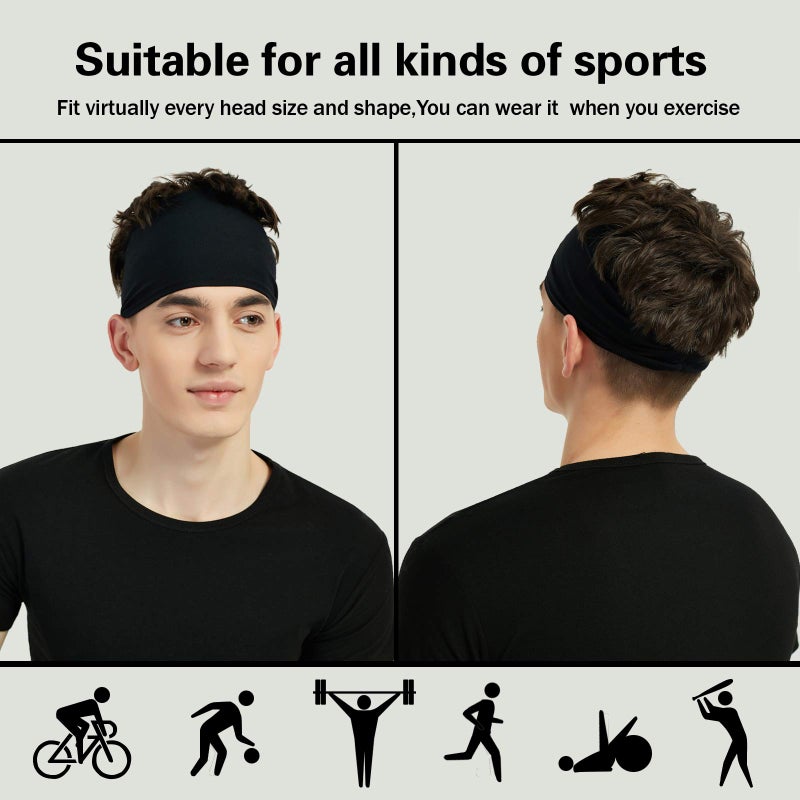 Pilamor Sports Headbands for Men (5 Pack),Moisture Wicking Workout Headband,Sweatband Running,Cycling,Football,Yoga,Hairband Women and Men(black5) - Image 3