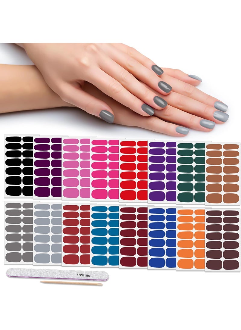 DANNEASY - DANNEASY 16 Sheets Full Nail Wraps Bright Solid Color Nail Polish Strips Gel Nail Strips Self Adhesive Nail Polish Stickers for Women Manicure Sticker for Nail Art with Nail File, Cuticle Stick - Image 1