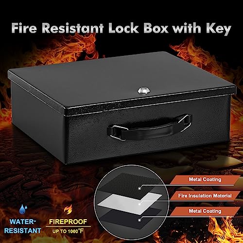 KYODOLED Fireproof Document Box with Key Lock, Large Safe Storage Box for Valuables, Fire Resistance Security Chest, Lock Box for Passport, Cash, Tablet 12.9'' x 10.7'' x 4.2'' Black - Image 4