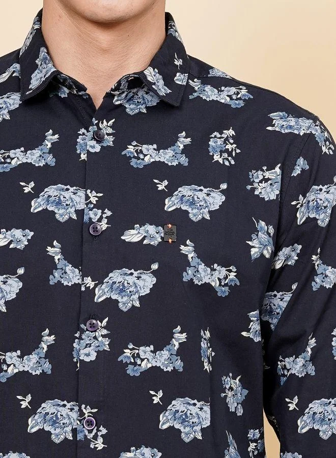 The Indian Garage Co Men Slim Fit Floral Printed Full Sleeves Cutaway Collar Casual Shirt