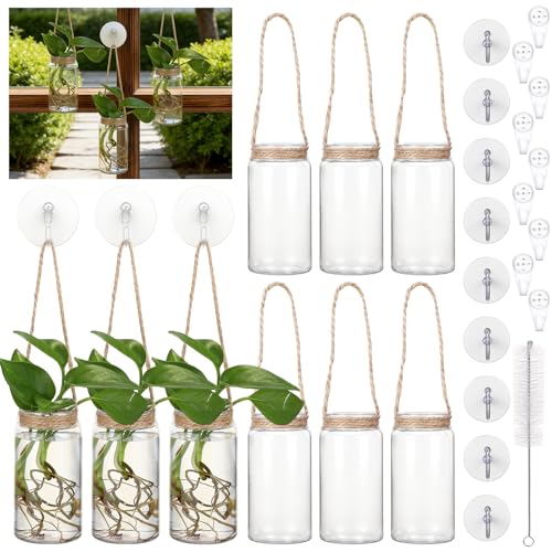 Baderke 9 Sets Window Hanging Propagation Stations 354 Plastic Propagation Vases with Suction Cup Traceless Nail Propagated Plant Holder Wall Jars for Office Home Garden Decoration Lover Gift - Image 1
