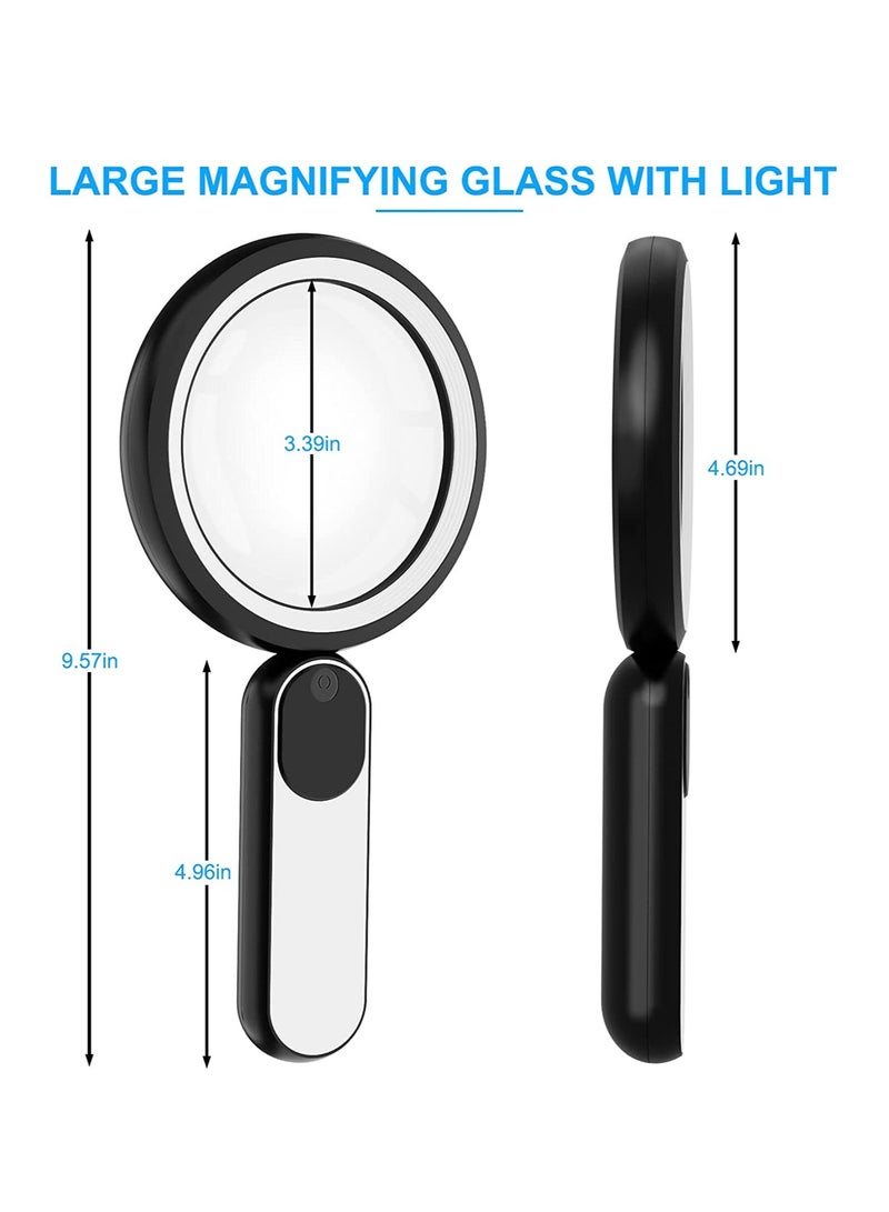 10X Handheld Illuminated Magnifying Glass with 21 LED Lights Perfect for Seniors and Reading Black Color - Image 2