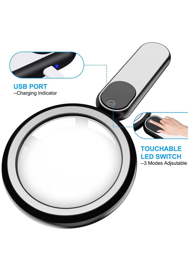 10X Handheld Illuminated Magnifying Glass with 21 LED Lights Perfect for Seniors and Reading Black Color - Image 1