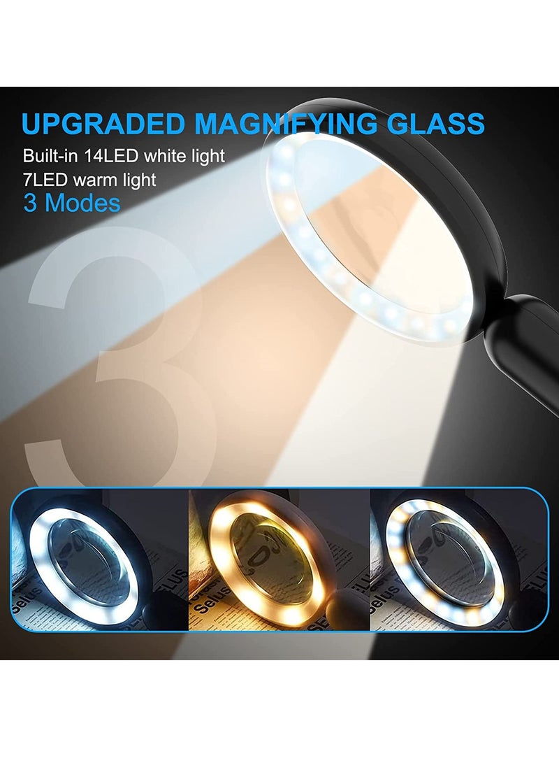 10X Handheld Illuminated Magnifying Glass with 21 LED Lights Perfect for Seniors and Reading Black Color - Image 4