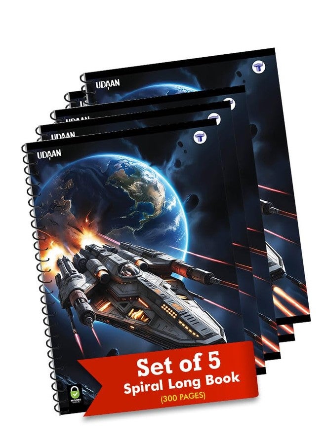 TARGET PUBLICATIONS Spiral Notebooks | 300 Pages Ruled Paper | A4 Size Paper | Spiral Binding Single Line Book | Pack of 5 | 8.27 inch x 11.69 inch | GSM 57 - Image 1