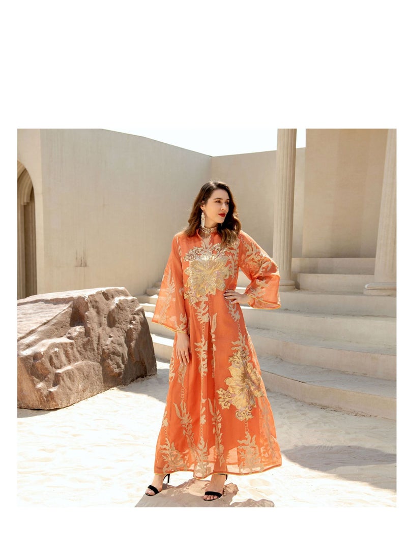 Y&D - Middle East New burnt flower sequin dress light luxury ladies party Muslim abaya women's clothing  L - Image 1