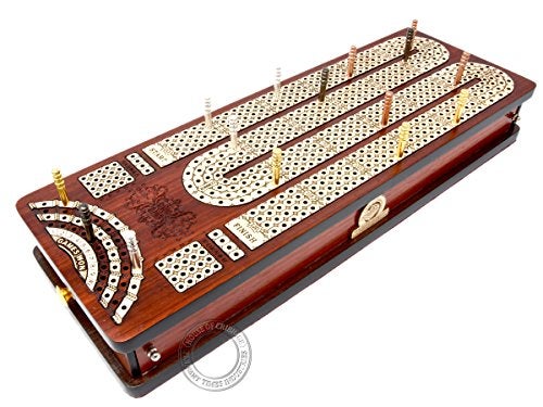 House of Cribbage Continuous Cribbage Board Bloodwood/Maple and Side Pull Drawers - 4 Tracks with Place to Mark Won Games - House of Cribbage - Image 3