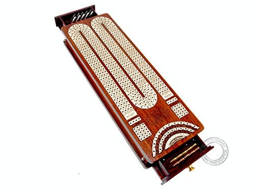House of Cribbage Continuous Cribbage Board Bloodwood/Maple and Side Pull Drawers - 4 Tracks with Place to Mark Won Games - House of Cribbage - Image 1