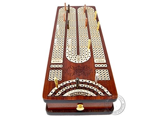 House of Cribbage Continuous Cribbage Board Bloodwood/Maple and Side Pull Drawers - 4 Tracks with Place to Mark Won Games - House of Cribbage - Image 4