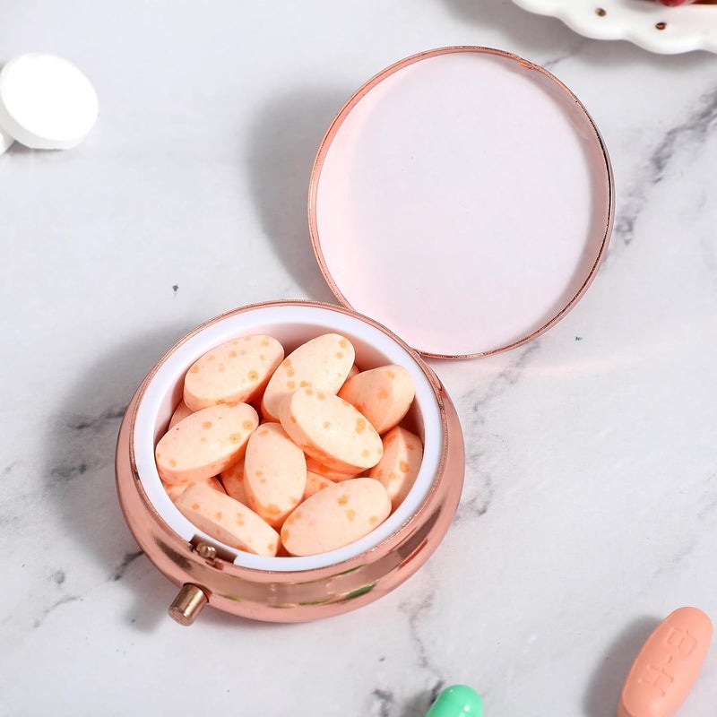 ولهيف علبة حبوب لطيفة صغيرة لحقيبة الجيب علبة حبوب سفر علبة حبوب معدنية مقاومة للماء للفيتامينات، زيت السمك والمكمّلات الغذائية ذهب وردي - Image 5