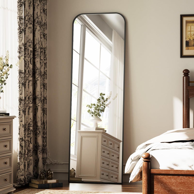 Riskioir Full Length Mirror 56"x21" Arched Floor Standing Large Mirrors Full Body Mirror with Stand - with Aluminum Frame for Bedroom Living Room, Black - Image 1