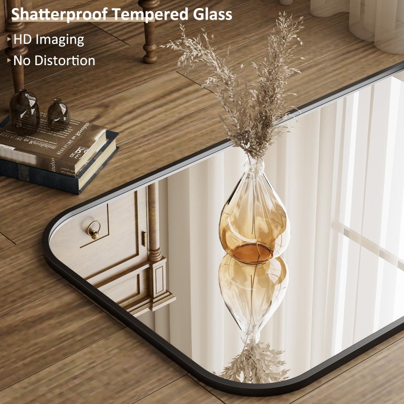 Riskioir Full Length Mirror 56"x21" Arched Floor Standing Large Mirrors Full Body Mirror with Stand - with Aluminum Frame for Bedroom Living Room, Black - Image 4