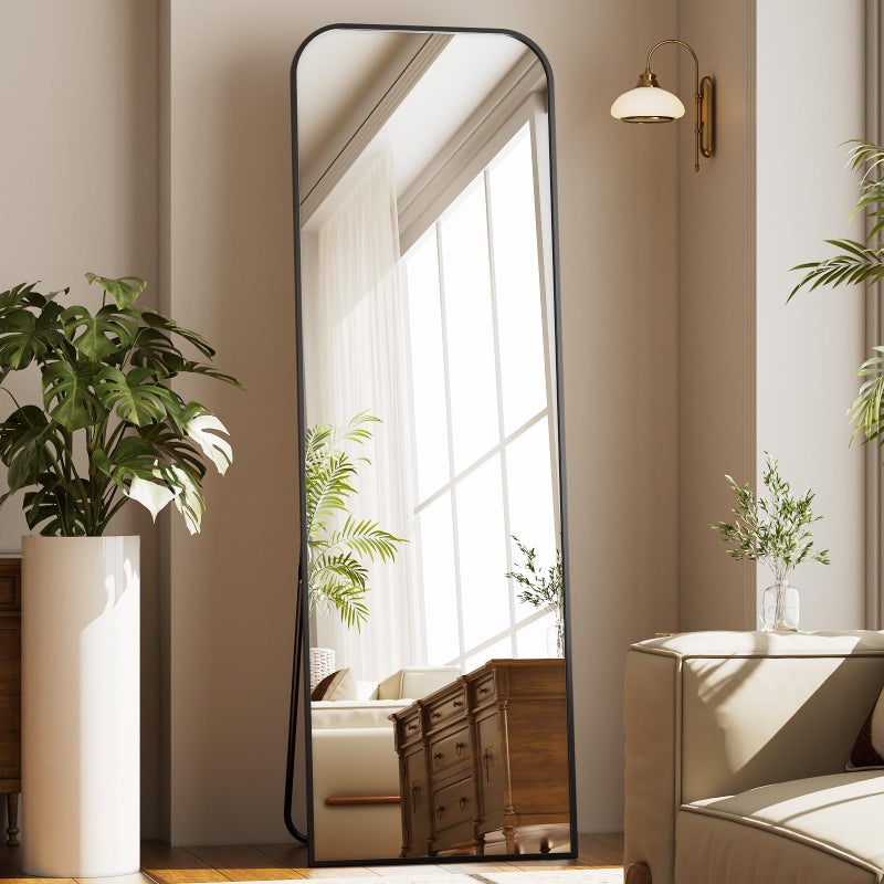 Riskioir Full Length Mirror 56"x21" Arched Floor Standing Large Mirrors Full Body Mirror with Stand - with Aluminum Frame for Bedroom Living Room, Black - Image 3