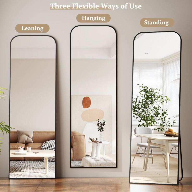Riskioir Full Length Mirror 56"x21" Arched Floor Standing Large Mirrors Full Body Mirror with Stand - with Aluminum Frame for Bedroom Living Room, Black - Image 5