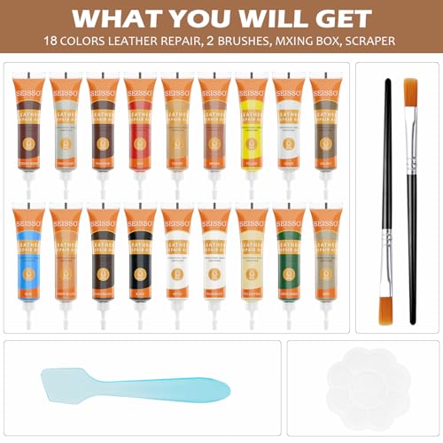 SEISSO 18 Colors Leather Repair Kit - for Furniture Car Seats Couches Sofa Shoes Boat, Leather Dye Filler Paint Restore Scratches Tears Holes, Purses, Jacket, Vinyl Repair Kit Bonded Leather Genuine Italian - Image 3