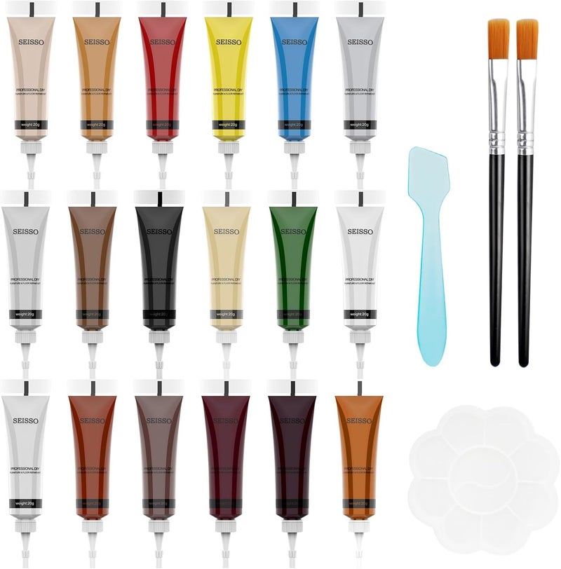 SEISSO 18 Colors Leather Repair Kit - for Furniture Car Seats Couches Sofa Shoes Boat, Leather Dye Filler Paint Restore Scratches Tears Holes, Purses, Jacket, Vinyl Repair Kit Bonded Leather Genuine Italian - Image 1